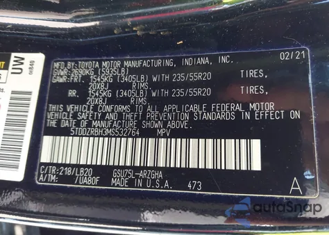 2021 Toyota Highlander Limited z USA, uszkodzony, nr VIN 5TDDZRBH3MS532764